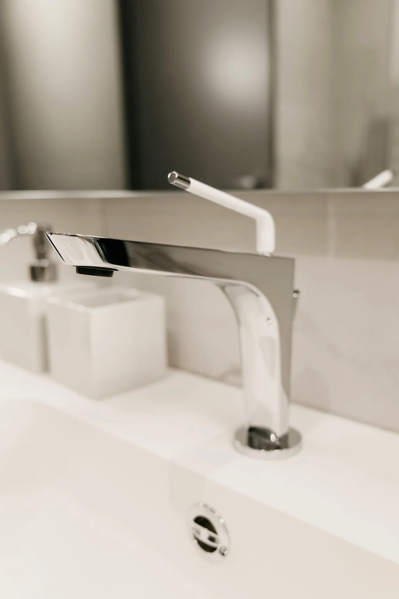 Close-up of a chrome bathroom tap
